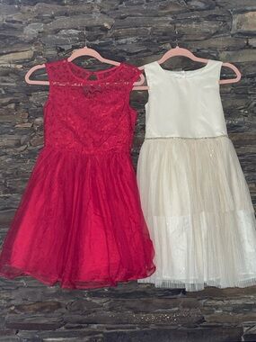 Ivory & Gold Tulle Layered Formal Dress for Girls